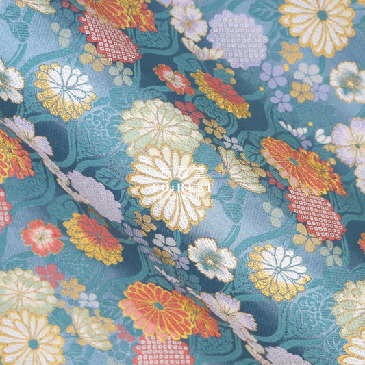 Gold Brocade - Auspicious Kinran Fabric Blue Polyester