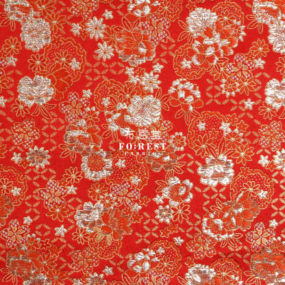 Gold Brocade - Shippo Flower Kinran Fabric Red Polyester