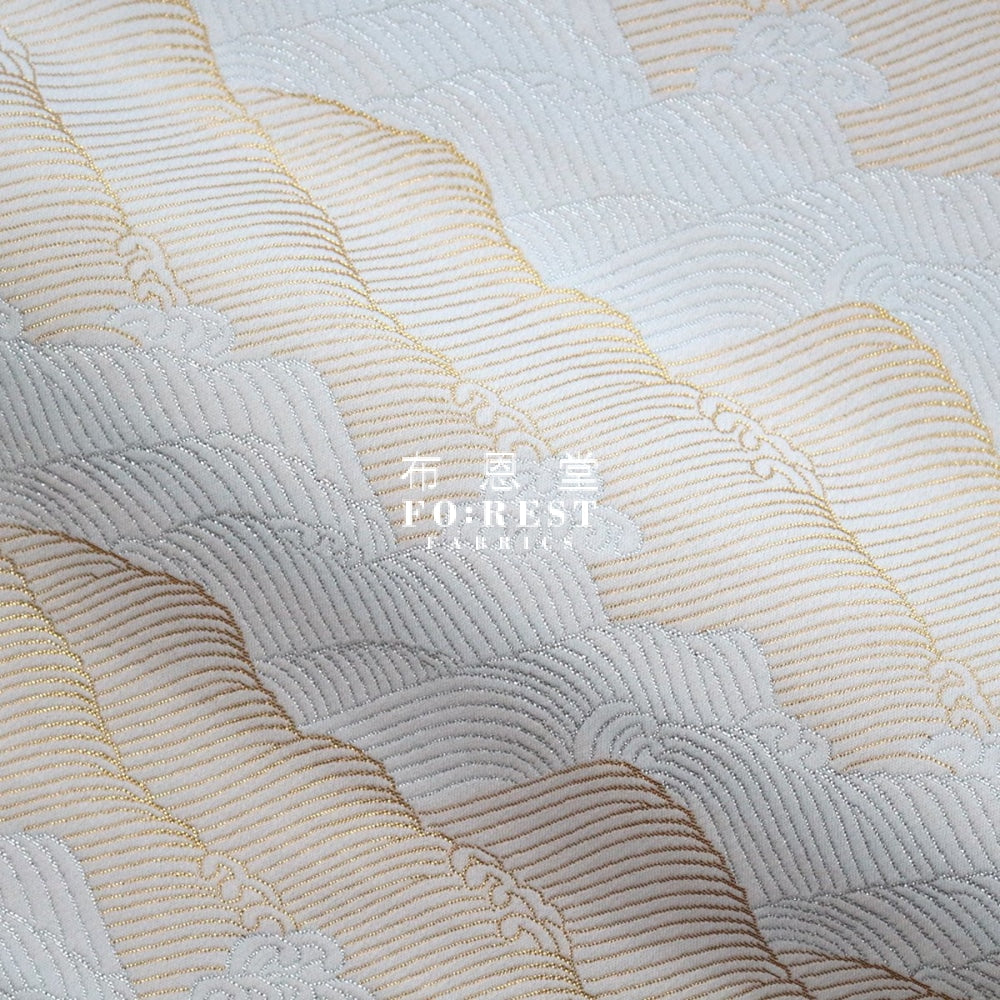 Gold Brocade - Wave Fabric White Polyester